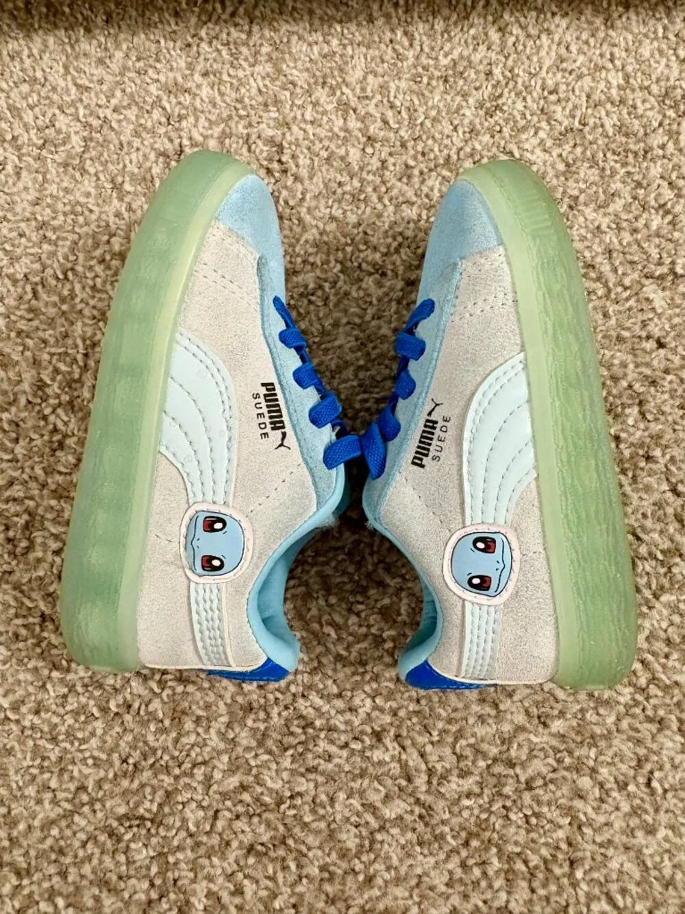 Puma x Pokemon Squirtle Suede Sneakers Little Kid Size 6C Blue Grey Green VGUC